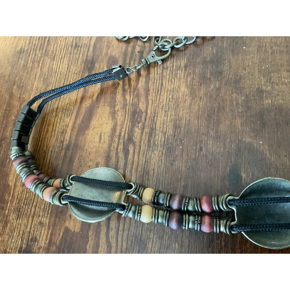 Boho Beaded Belt vintage Brassconcho medallion Wood Bead adjustable Waist Belt - Picture 10 of 16